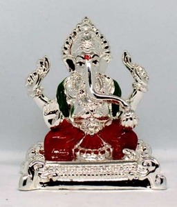 Idole artisanale du Seigneur Ganesha, artisanat en métal, finition argentée, décoration spirituelle pour la maison, figurine pour anniversaires, mariages, bureau - Product Image 4