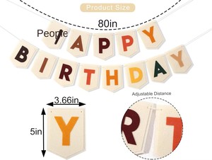 Großhandel Umweltfreundliche Filzgirlande für Jungen- und Mädchenpartys, Einfach zu Hängende Dekoration für Fenster, Tür, Kaminsims, Alles Gute zum Geburtstag - Product Image 2