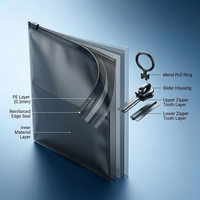 Pochette plate en plastique PE noir givré thermoscellable, sac de rangement pour vêtements, sac de rangement translucide mat avec fermeture éclair coulissante, vente en gros