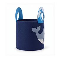 Panier de rangement pour jouets en feutre GRS RPET bleu marine à motif de vague de baleine, design personnalisé OEM, organisateur de chambre d'enfant, usine certifiée BSCI