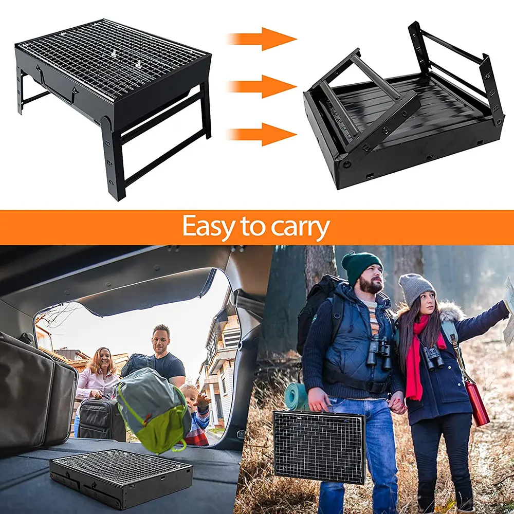 Pemanggang BBQ meja dapat dilipat, arang lipat piknik luar ruangan