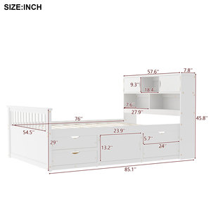 White Multi-Functional <b>Storage</b> Bed With <b>Drawers</b> And Bookshelves For Children Adults Elderly - Product Image 4