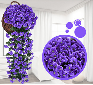 Produttore della parete appeso cesto di fiori decorazione dell'interno fiore artificiale swag di simulazione fiore di seta viola - Product Image 4
