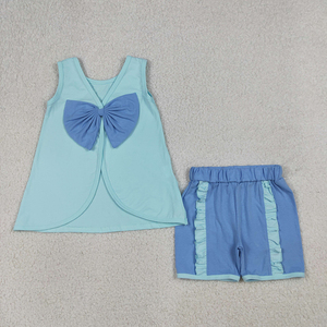 Conjunto de Ropa Casual de Boutique para Niñas, Estilo Princesa, de Algodón, con Espalda Descubierta y Lazo, Conjuntos de Verano a la Moda, Ropa al por Mayor a Precio de Fábrica - Product Image 3