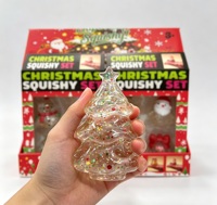Lot de 4 jouets squishy de Noël scintillants : Père Noël, Bonhomme de neige, Sapin, Cloche – Doux, transparents, sensoriels, anti-stress, pour le soulagement du stress et les cadeaux