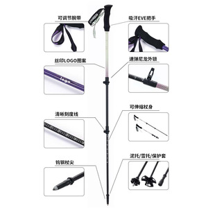 Bastones de trekking Xibu para exteriores, de aleación de aluminio, 3 secciones ajustables, bastones de senderismo para hombres y mujeres. - Product Image 4