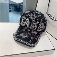 Casquette de baseball tendance style coréen en dentelle et strass, avec lettres en cristal faites à la main 'TAKE' et bordure ornée de diamants, chapeaux de fête à la mode pour femmes, personnalisable