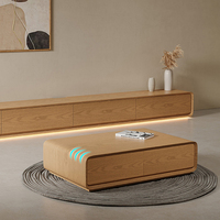 Meuble TV en bois massif du sol au plafond bois naturel style crème moderne et minimaliste salon meuble TV table basse