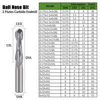 Fresa de carburo sólido de 2 filos con punta esférica sin recubrimiento, vástago de 4/6 mm, para router CNC, para madera, acrílico, MDF, tallado en relieve 3D