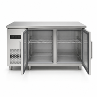 Réfrigérateur professionnel en acier inoxydable à double porte pleine, sous comptoir, avec plan de travail, pour cuisine de restaurant