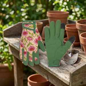 Gants de travail antidérapants en cuir PU JNA GROUP, imprimé floral vert, poignet élastique, doigts texturés, gants de sécurité 4 mil - Product Image 3