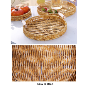 Cestas de Mimbre Redondas Tejidas a Mano, Ecológicas, Estilo Boho, para Alimentos, Pan, Frutas, con Asa, para Picnic, <span class=keywords><strong>Cocina</strong></span> y Escritorio - Product Image 6