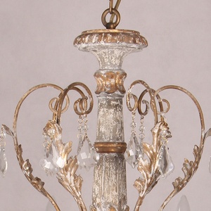 Lampadario Vintage Americano Retrò a 6 Luci <span class=keywords><strong>in</strong></span> Ferro e <span class=keywords><strong>Legno</strong></span> Intagliato, Finitura Oro Antico, a Risparmio Energetico per Soggiorno - Product Image 4