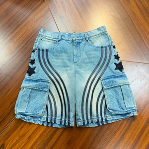 Pantalones Cortos Cargo de Mezclilla Personalizados de Alta Calidad para Hombre, Diseño Bordado Resistente, Estilo Urbano, Jeans Desgastados, Pantalones Cortos Holgados de Mezclilla - Product Image 1
