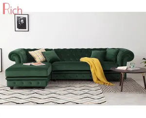Modern oturma odası kadife kumaş L şekli kanepe Chesterfield