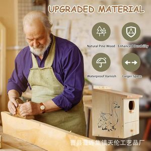 Casa de patos de madera para exteriores, nido grande para patos, nido para patos junto al lago, comedero para patos, comedero y observador de mascotas de madera maciza - Product Image 2
