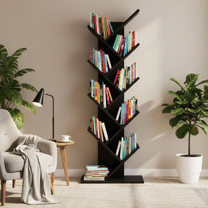 Estantería creativa con forma de árbol, estantería de almacenamiento poligonal para sala de estar, material de tablero blanco y negro - Product Image 5
