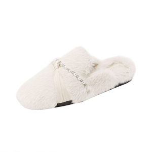 Warm Plush Fluffy Fur Closed Toe Mule Slippers Women Cute White Winter Outdoor Slip On Footwear - Product Image 6