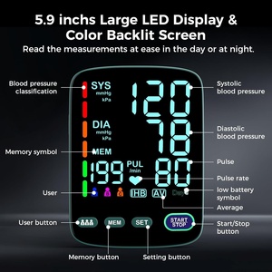 Monitor de Pressão Arterial Automático para Braço Superior com 2 Tamanhos de Braçadeira (9-17'' 13-21'') Tela LED Retroiluminada Extra Grande 3 Modos de Usuário Cabo USB 4 - Product Image 6