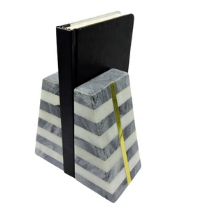 Modern Style Brass Inlay Bookends White Grey Triangular Marble Heavy Duty <b>Book</b> Stand for Home Study Room <b>Decorative</b> Desktop - Product Image 2