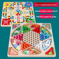 Jeu de société en bois multifonctionnel 2-en-1 : Échecs volants, Dames, Échecs à cinq doigts, Échecs de combat animalier pour la petite enfance