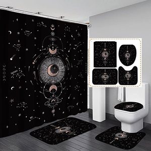 Juego de Cortinas de Ducha de 4 Piezas con Diseño de Constelaciones del Zodiaco, Estilo Hippie Boho, Fases Lunares y Sol con Brillo Celestial - Product Image 2