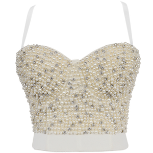 Corsetto da donna <span class=keywords><strong>con</strong></span> strass di perle Bustier Crop Top <span class=keywords><strong>reggiseno</strong></span> Festival musicale Club Glitter Cropped Top abbigliamento femminile 1785 - Product Image 2