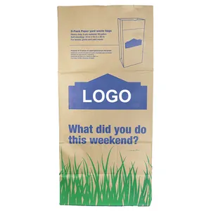 Custom Logo Printed 30 Gallon Heavy Duty Thick Kraft Paper Brown Bag Lawn And Leaf Refuse Paper Bags For Home And Garden