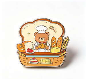 Pin esmaltado de panadería de dibujos animados, insignia metálica artesanal con diseño de rebanada de pan y oso panadero, adorno cloisonné para regalo y bolso - Product Image 2
