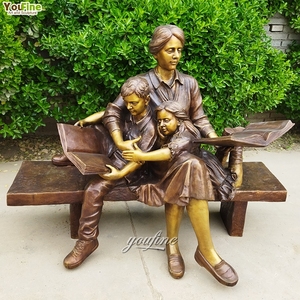 Mẹ và trẻ em trên bức tượng băng ghế dự bị công viên hoặc đài tưởng niệm bằng đồng - Product Image 1