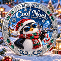 Pièce de monnaie commémorative de Noël personnalisée en cuivre pur 999 de 1 oz, motif pingouin, impression UV en relief 3D, objet de collection, souvenir