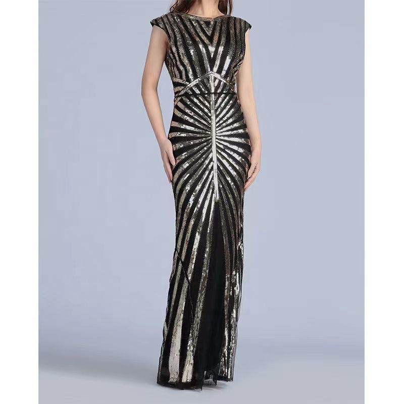 gatsby mermaid dress Mermaid Dark Green Boat Neck Sequin 1920s Gatsby Flapper Formal Dress, M