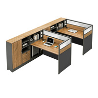 Set Scrivania e Sedia Minimalista Moderno in PVC con Cassetti per Postazioni di Lavoro da Ufficio per 4 Persone