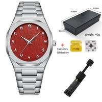 Montre à quartz pour homme, style international, boîtier en alliage, bracelet en acier inoxydable ultra-fin à motif marbré, étanche, cadran à aiguilles