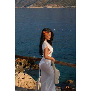 White Basic <b>A</b>-<b>Line</b> Dress for Women Casual Office Lady Style Square Collar Dropped Waist Elegant Fashionable <b>One</b> Fits Most <b>Day</b> - Product Image 2