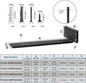 Soporte de estante flotante de 8 pulgadas Soportes en L de metal negro Soportes ocultos <span class=keywords><strong>para</strong></span> estantes de madera flotantes - Product Image 5