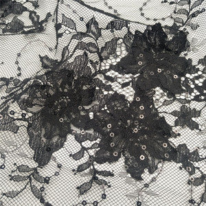 Tela de Encaje Francés Tejida con Lentejuelas Negras en 3D, Encaje Nupcial con Patrón Floral, Textiles de Lujo para el Hogar - Product Image 4