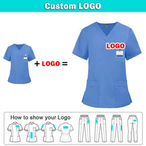 Conjunto de Uniformes Médicos Unisex de Secado Rápido Personalizados, Blusa Elástica con Cuello en V y Bolsillos y Pantalones Cargo, Uniforme de Enfermera de Poliéster y Elastano - Product Image 2