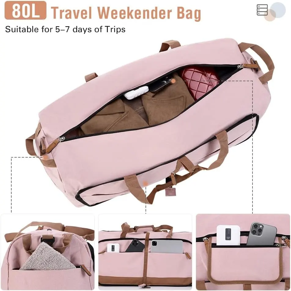 Large Travel Duffel Bag Foldable Weekender Duffel Bag Sports Gym Bag for Women