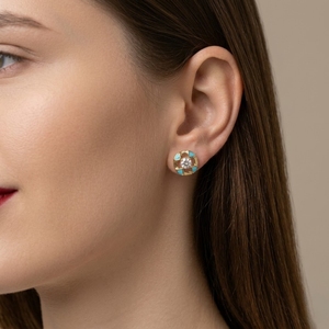 Pendientes de Diseño Cuadrado con Esmalte Azul y Joyería de Diseño Elegante y Clásica en Oro de 22K para Mujer con Centro de Cristal - Product Image 3