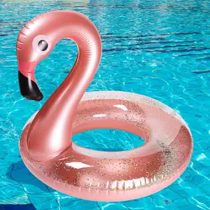 Pelampung tiup Glitter payet kolam hewan pelampung cincin renang untuk anak-anak dan dewasa kolam mainan Flamingo kolam renang mengambang, air menyenangkan