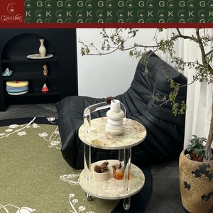 Mesa Auxiliar para Sala <span class=keywords><strong>de</strong></span> Estar GOLDKING, Modelo Monet Garden, <span class=keywords><strong>de</strong></span> Mármol, Dos Niveles, Redonda, con Patas Acrílicas Rodantes, OEM, ODM, Personalizable, Directo <span class=keywords><strong>de</strong></span> Fábrica - Product Image 3