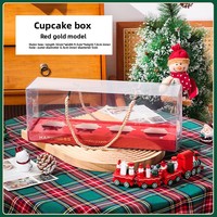 Boîte à cupcakes rectangulaire en papier portable pour Noël et emballage, base en carton transparent pour la pâtisserie du Nouvel An, boîte cadeau pour boulangerie
