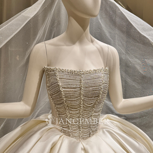 Lsoy061 Elegant <b>Wedding</b> Dress Corset Crystal Beaded Satin Ball Gown Veil Train For Formal Church Ceremony Jancember - Product Image 6