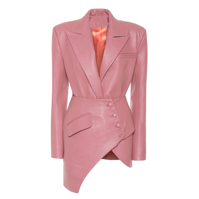 Blazer de couro falso assimétrico feminino, blazer para mulheres, duas peças