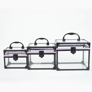 Portable Transparent Acrylic Aluminum Makeup Kit Cosmetics Train Case