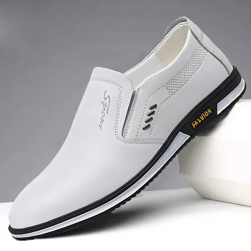 2022 Spring Summer Men's Luxury Leather Casual Shoes Breathable British Men White Dress Shoe Slip-on Footwear