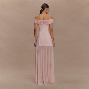 Nieuwe elegante strapless dames zomerjurk van kasjmier met diamantaccenten, sexy mesh patchwork, backless en gerimpeld - Product Image 2