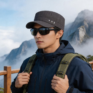 Gorra de béisbol de copa plana para hombre, sombrero para el sol al aire libre, gorra transpirable con visera de pico de pato, diseño de logotipo de tres estrellas en azul marino para senderismo y camping - Product Image 3