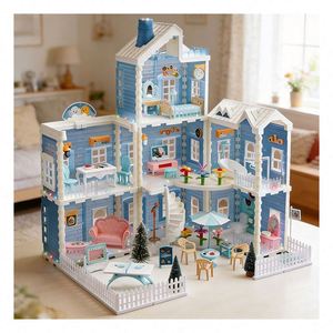 Casa de Muñecas Familiar con Dormitorio, Cocina, Baño, Balcón y Muebles de Plástico, Juguete DIY para Niños TOYSRUNNER DLHS0307 - Product Image 1